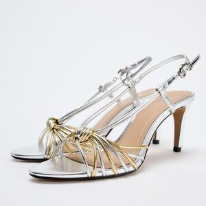 Zara metallic knot strap heels